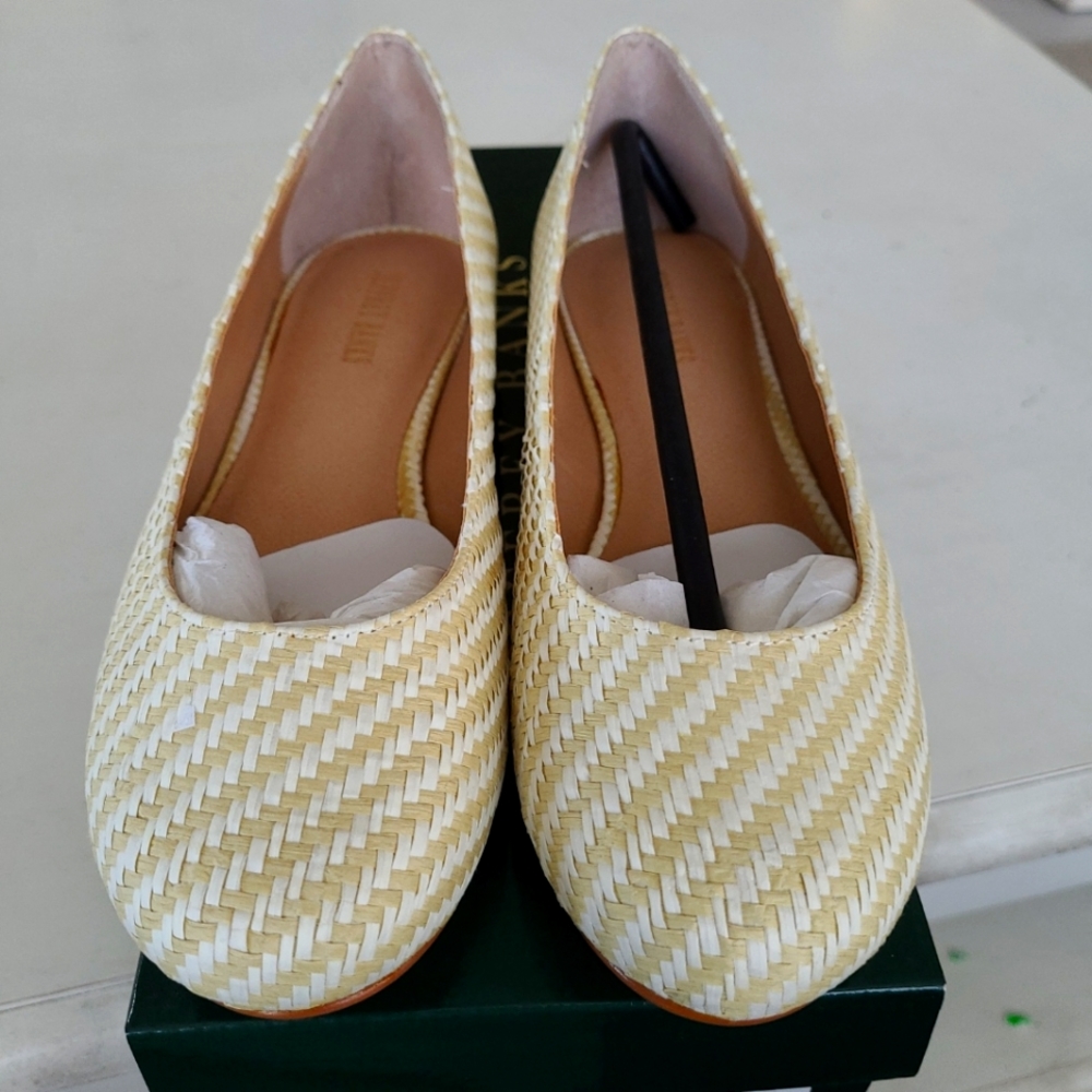 Jeffrey Banks yellow/white Woven Ballet Flats Size 7M NWOT